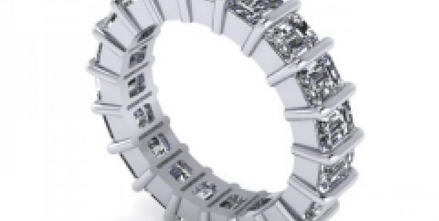 A princess cut diamond eternity ring in white gold.