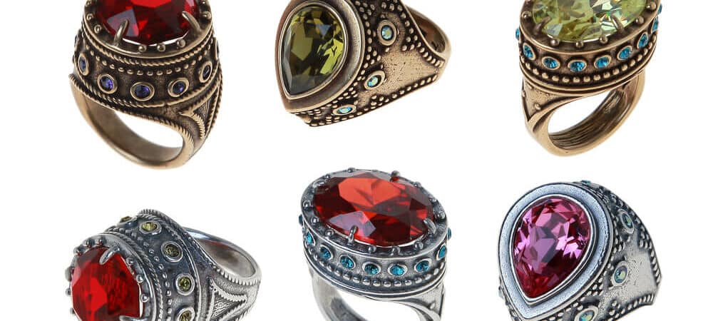 Different style of antique ring with gemstone